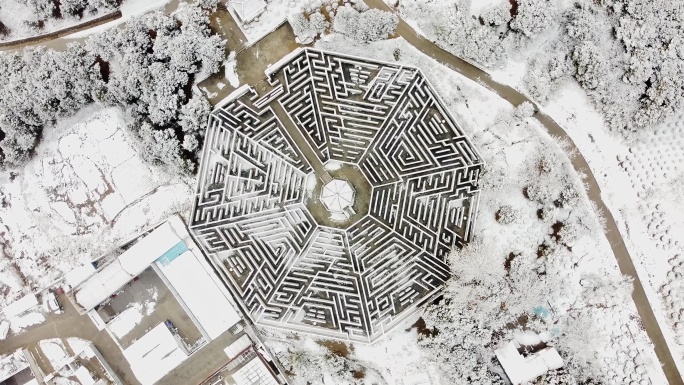 4K 雪景  雪后的诸葛亮八卦迷宫（二）