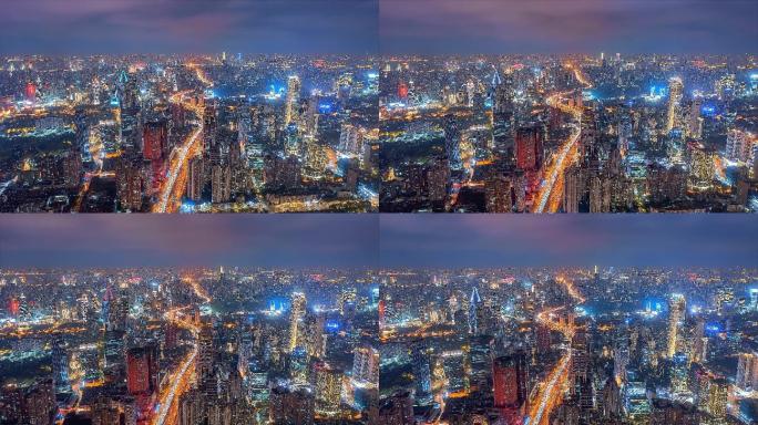 上海浦西航拍城市延时摄影夜景