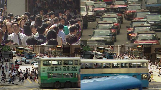 八十年代香港街景车流人流