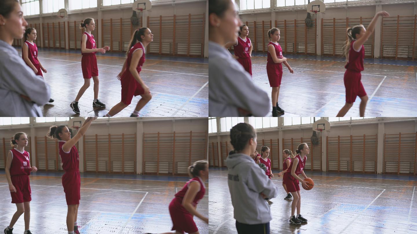 篮球运动员女孩练习罚球