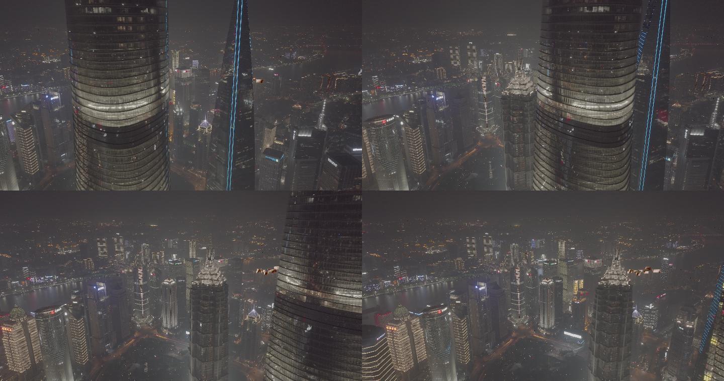 上海陆家嘴夜景航拍4K