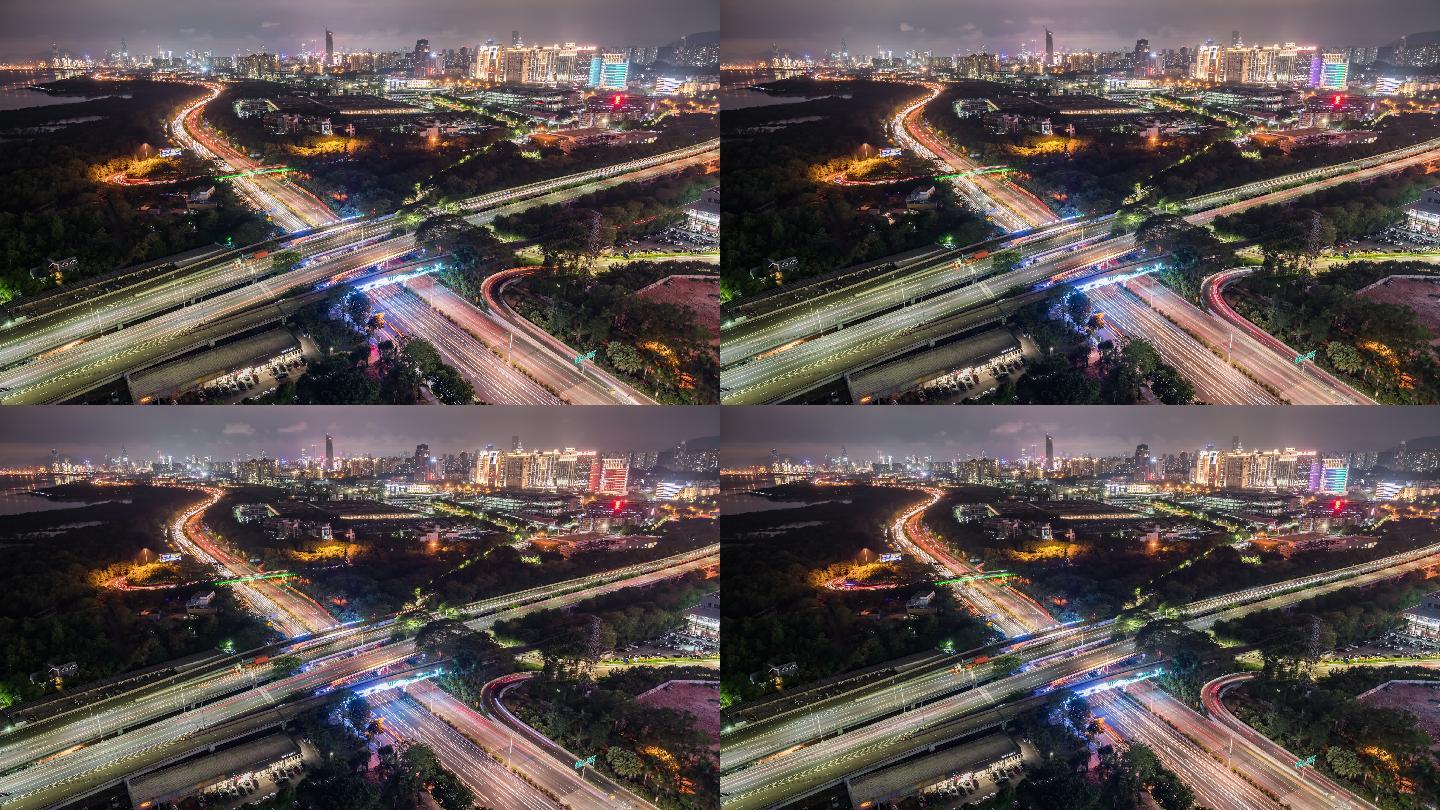 深圳滨海大道广深高速公路车流夜景延时摄影