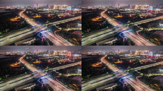 深圳滨海大道广深高速公路车流夜景延时摄影