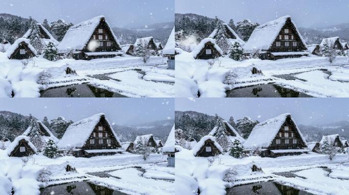 村庄冬季降雪。圣诞节