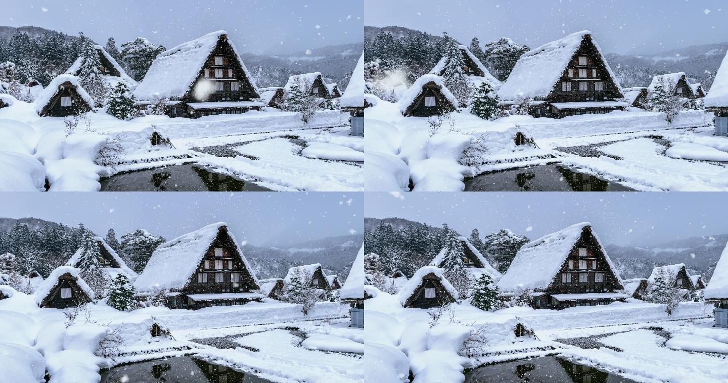村庄冬季降雪。圣诞节