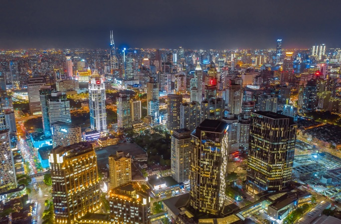 上海浦西黄浦区航拍城市延时摄影夜景