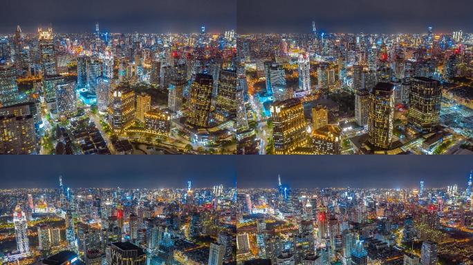 上海浦西黄浦区航拍城市延时摄影夜景