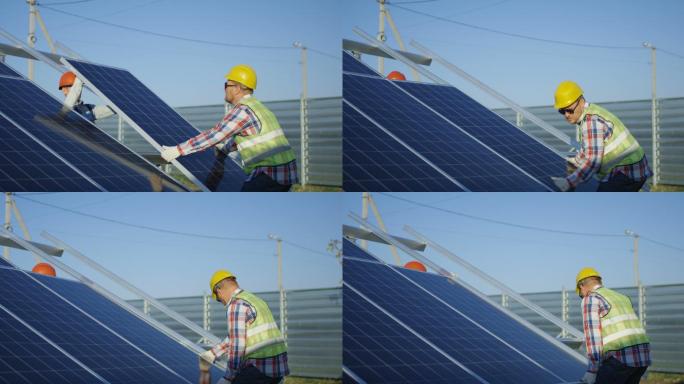 安装太阳能电池板安装光伏面板太阳能发电碳