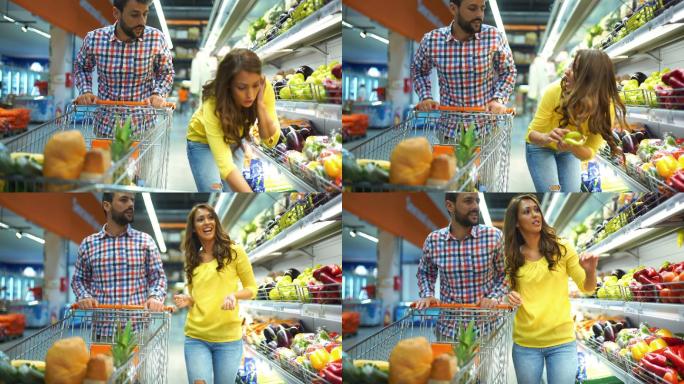 夫妇在超市购物的特写镜头