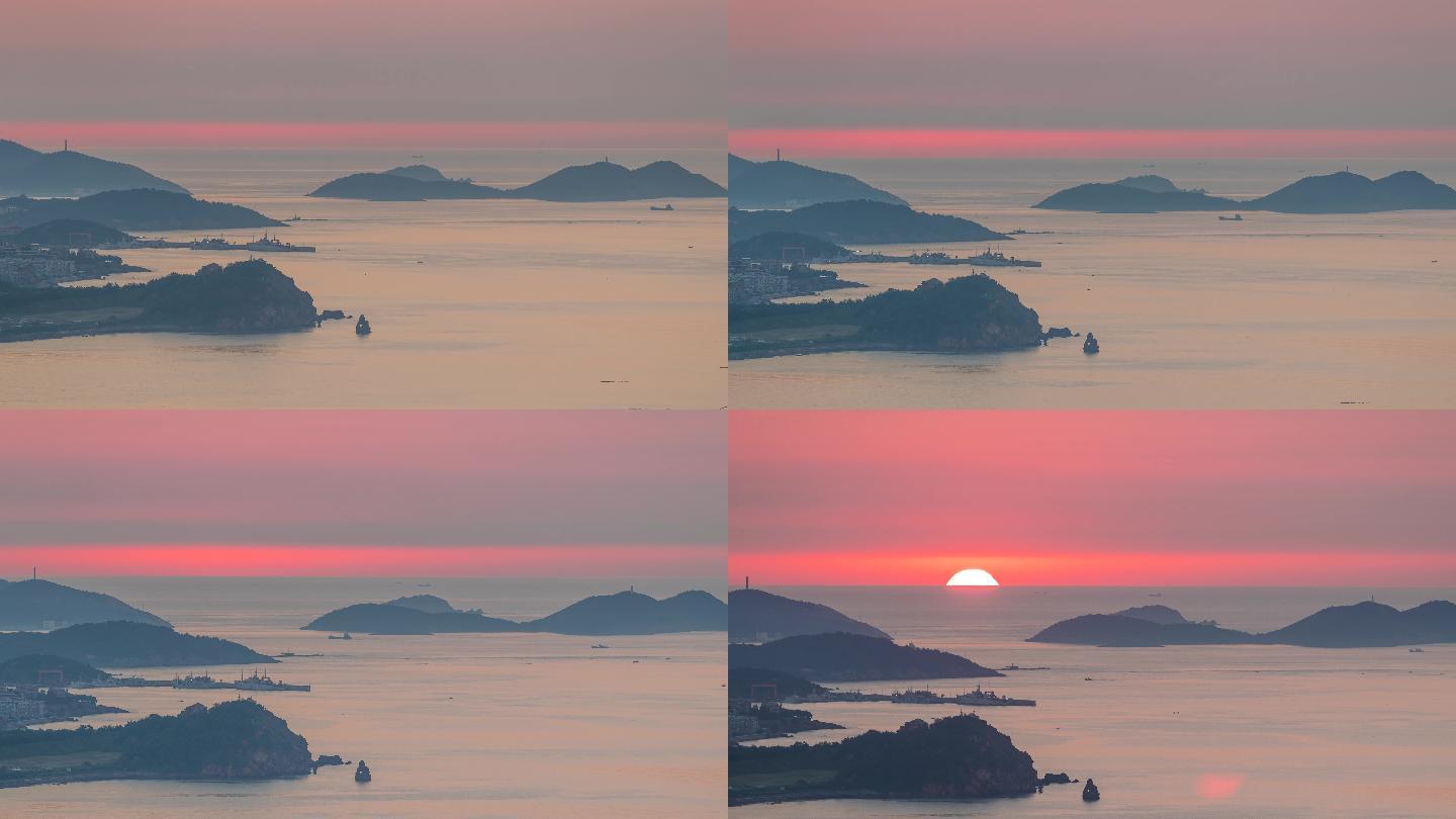 从青岛浮山上拍摄的海上日出