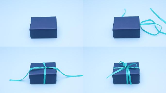 蓝色礼物视频素材包装纸材料彩带丝带