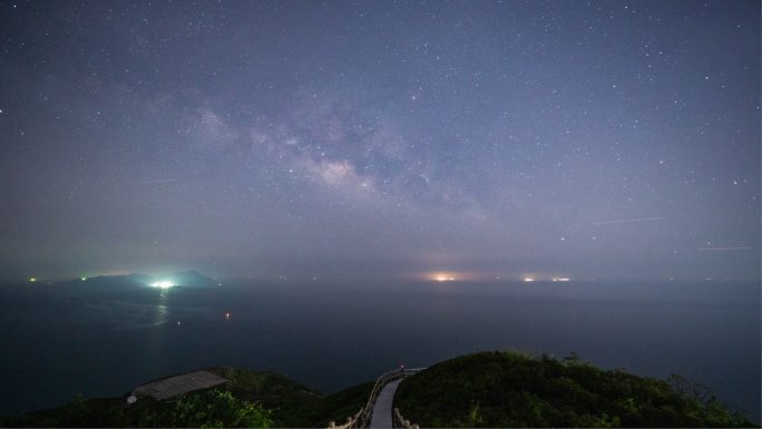 深圳天文台海面星空银河延时摄影素材