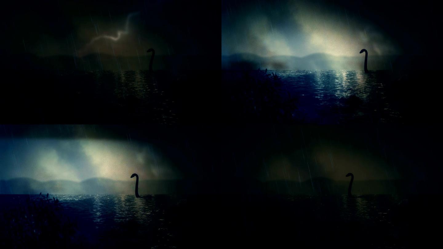 尼斯湖水怪在暴风雨中
