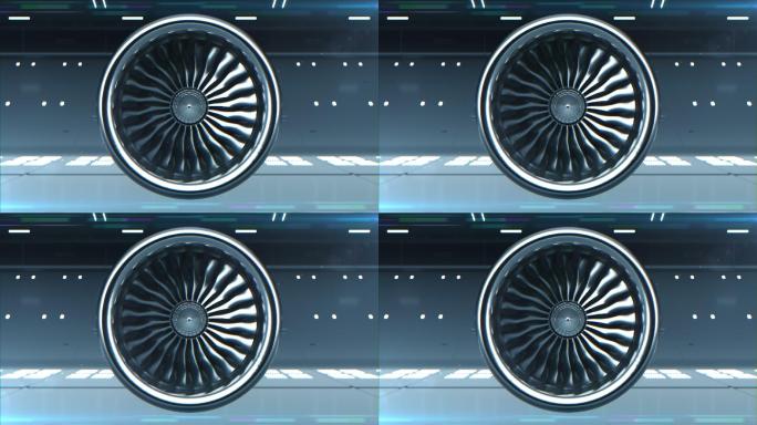数字化涡轮喷气发动机的特写3d动画。