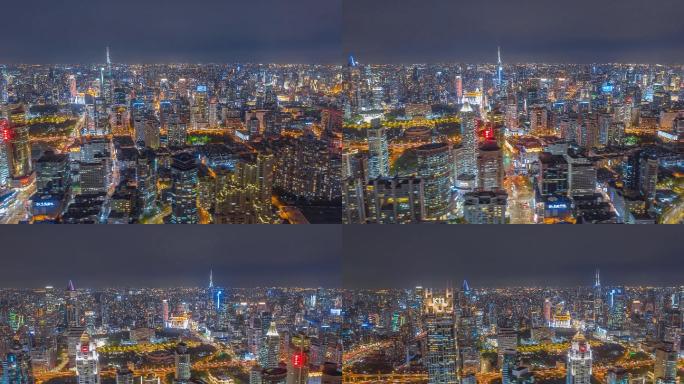 上海浦西航拍城市延时摄影夜景