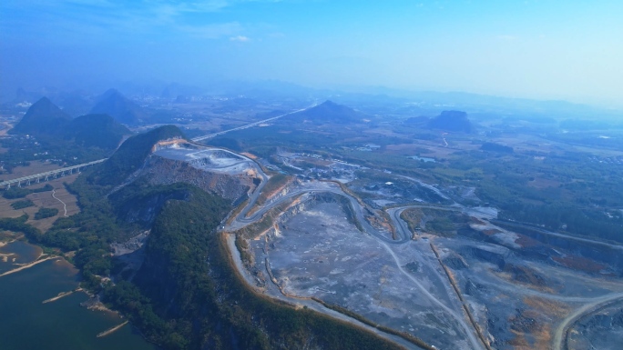 水泥厂矿山原材料石灰岩山航拍