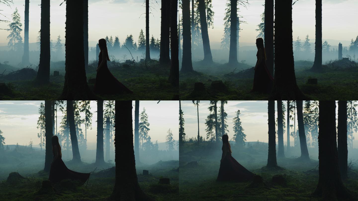 在森林里散步的女人