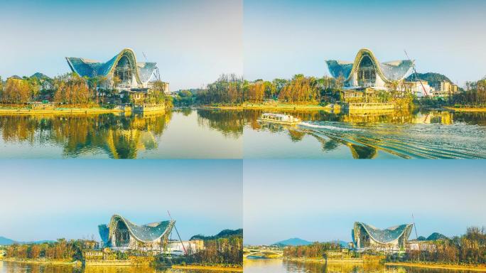 桂林漓江歌剧院解放桥延时素材大气风景
