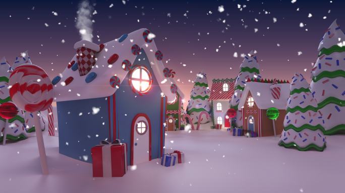 圣诞节期间雪城的动画