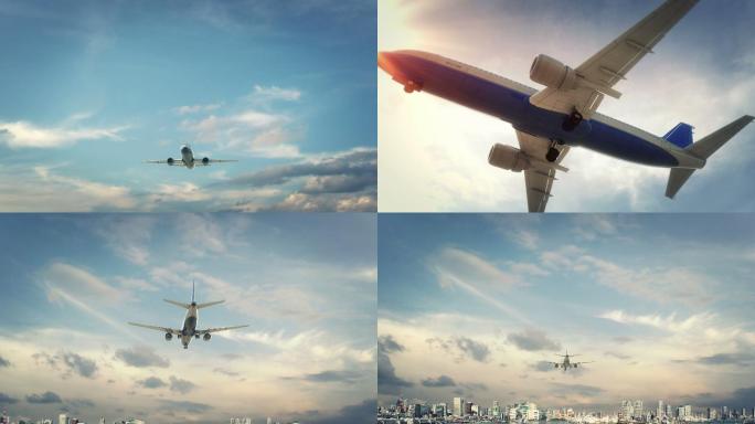飞机降落到城市的真实3d渲染。