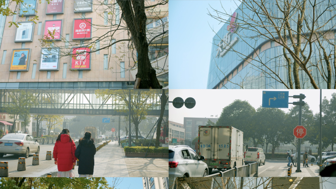 城市人文日出清晨武侯区城市冬天清晨街道