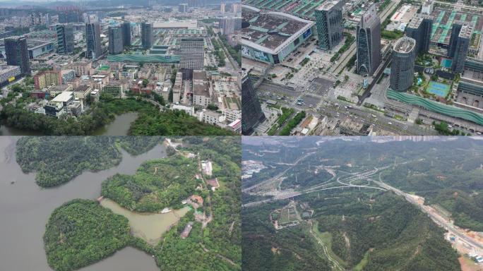 航拍深圳平湖生态园+商品交易市场华南城