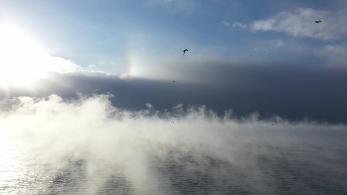 赛里木湖 水雾大潮奇观 冬季风光 冰雪