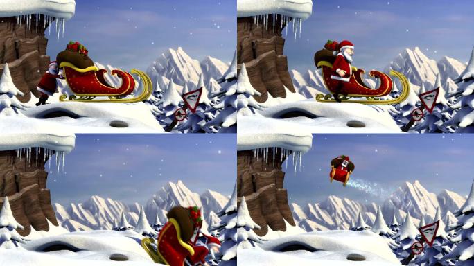圣诞老人，雪橇圣诞老人雪橇车圣诞元素动画