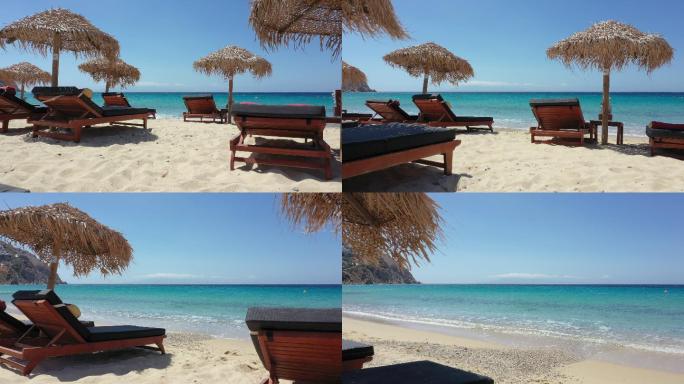海滩上的躺椅和海洋景观