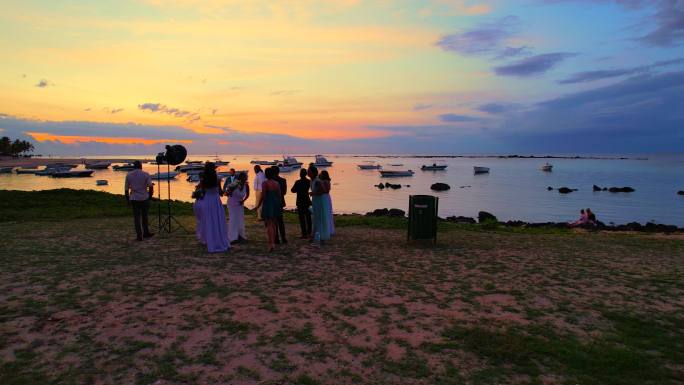 海边唯美日落夕余晖系列航拍素材