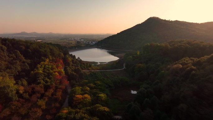 武汉蔡甸小山吴家水库露营地风景航拍