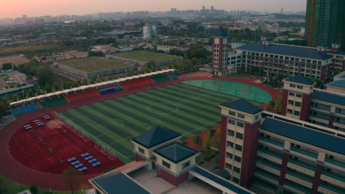 华师一附中汤逊湖学校晚霞航拍