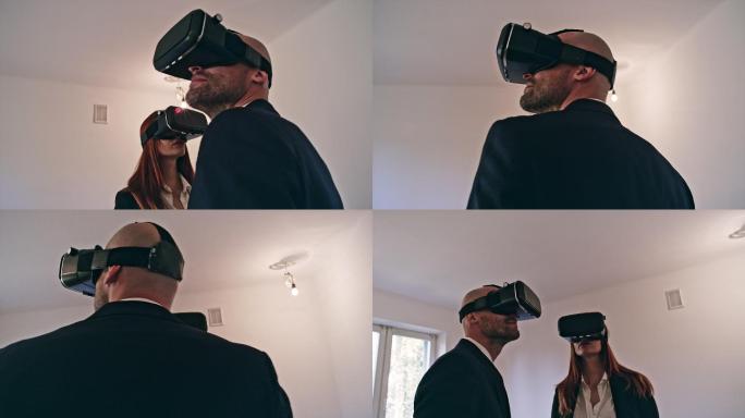 使用虚拟现实耳机虚拟VR眼镜全息未来科技