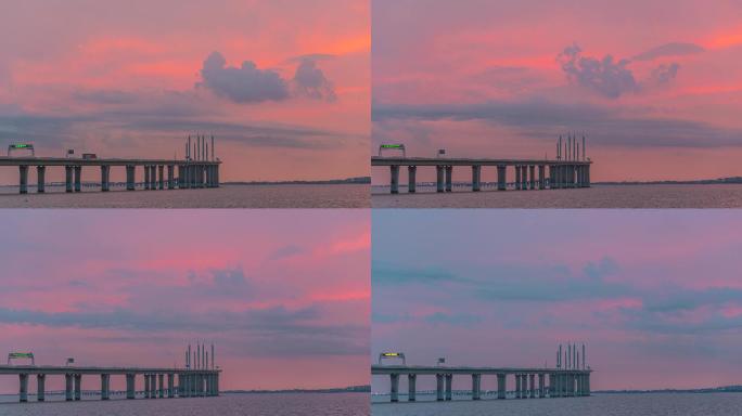 日落时的青岛胶州湾跨海大桥