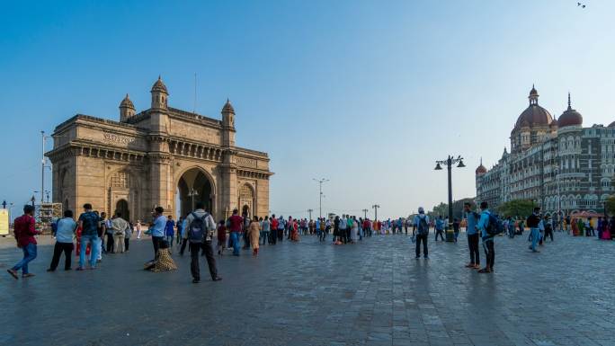 印度标志性建筑印度人流延时旅游风景城市风