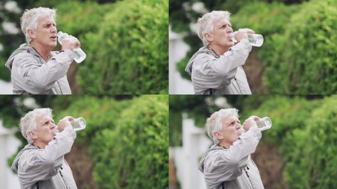 喝水的老人老年化解渴运动