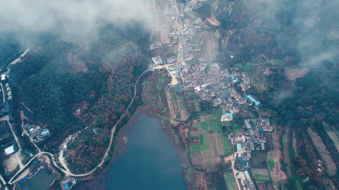 水库 村庄 4k航拍