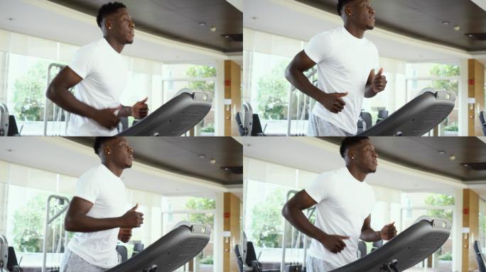 在锻炼中的男人黑人健身跑步有氧运动
