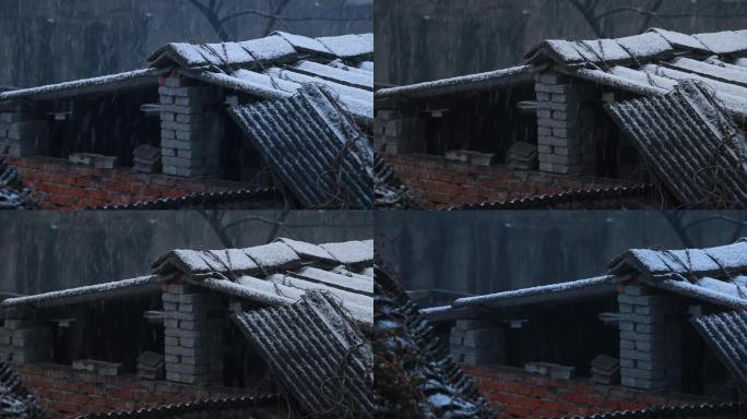 雪景 下雪 农村 孤独 留守 破屋 屋顶