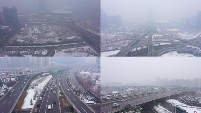 郑州大玉米高架雪景航拍
