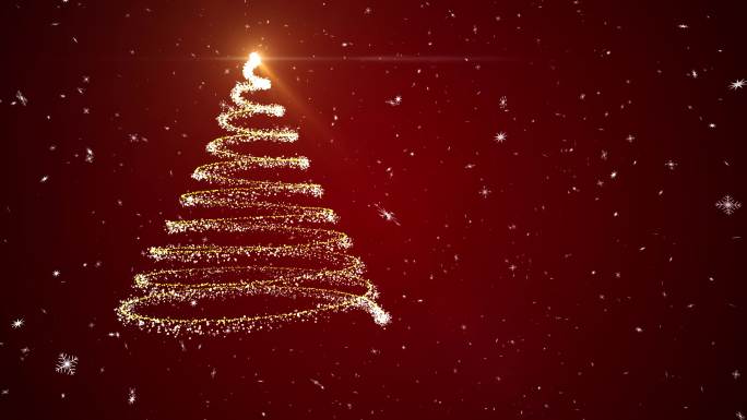 红色背景上的圣诞树辉光动画雪花