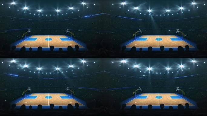 聚光灯在篮球场上方闪烁。