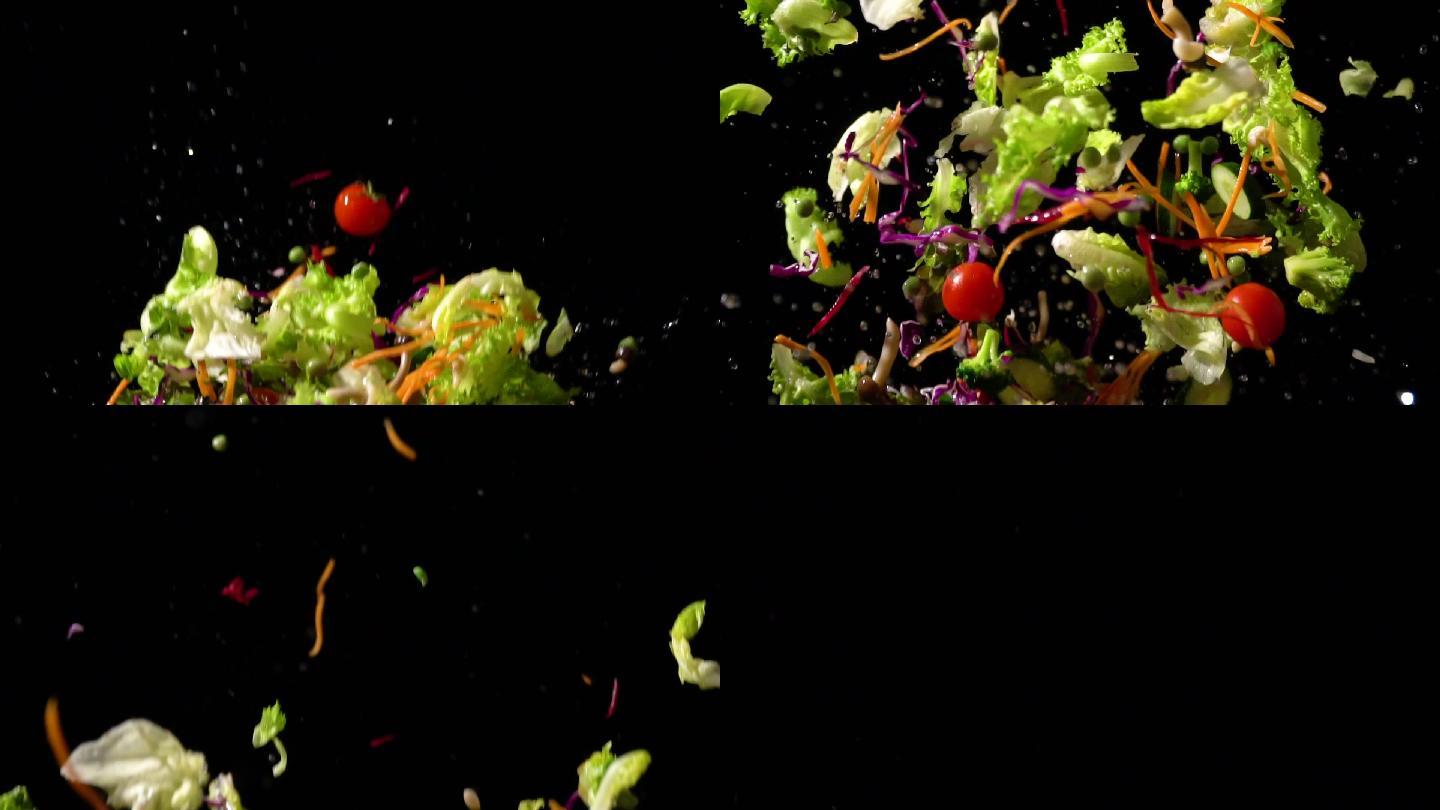 溅起的蔬菜沙拉蔬菜慢动作入水农业食材创意