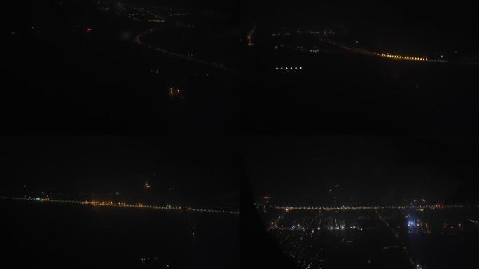 飞机外景夜景舷窗城市夜景4K