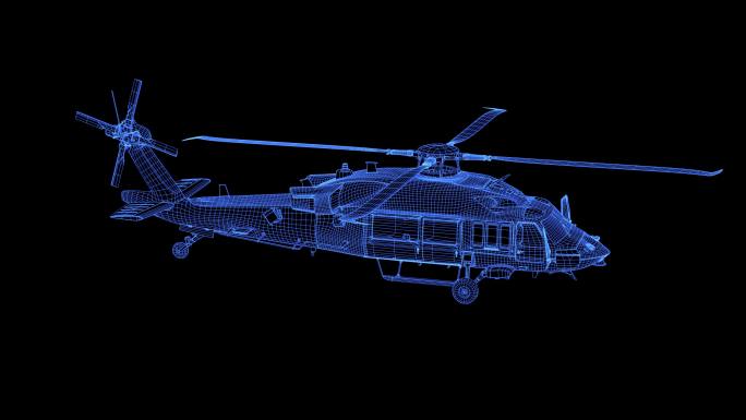A1蓝色线框全息科技武装直升机