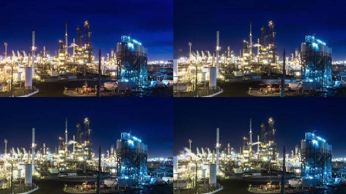 炼油厂在夜间的时间推移