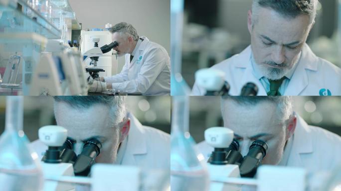 白胡子外籍专家实验室内操作显微镜