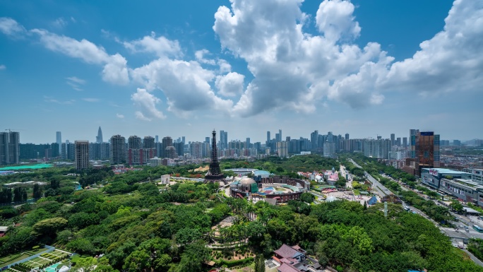 深圳世界之窗蓝天白云延时摄影空镜素材
