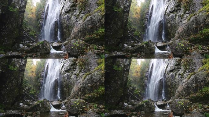 山间的瀑布4K航拍高山流水生态环境