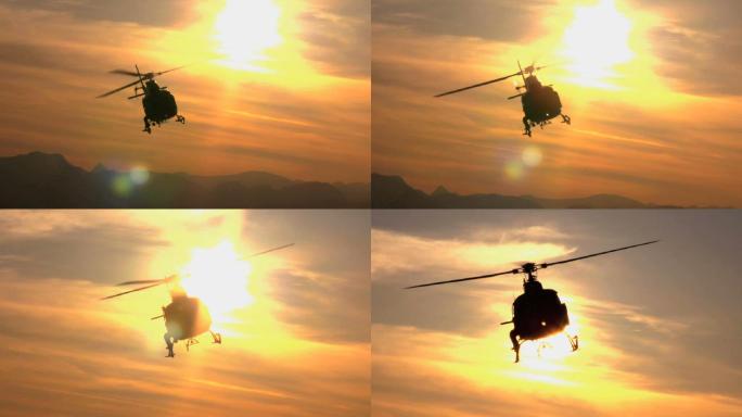 日落直升机飞过美国空军美军战机侦察机